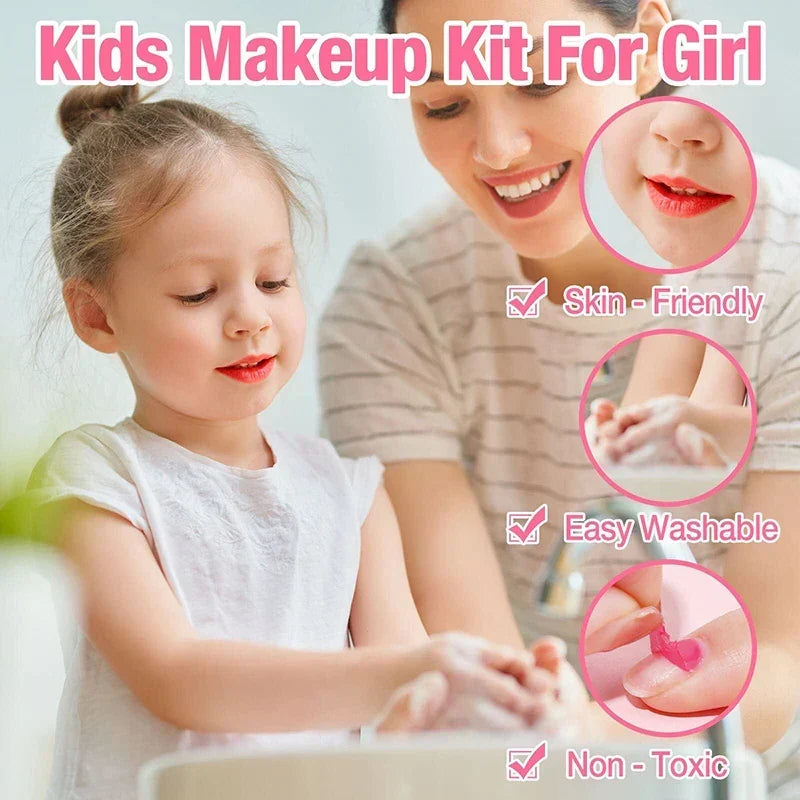 Kids Makeup Kit Pink Washable Princess Play Set Safe Non Toxic Back To School Gift 2025