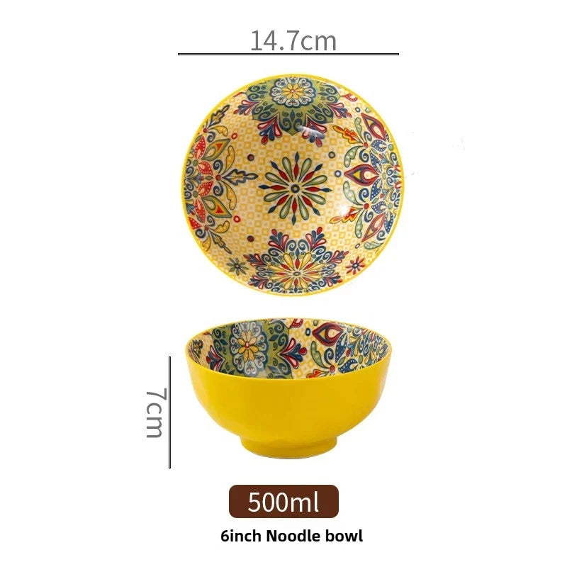 Bohemian Ceramic Rice Bowl Retro Noodle Bowl Kitchen Gift
