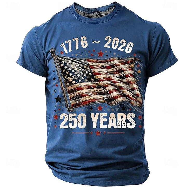 Soft unisex graphic tee - distressed flag print, 250-year design, durable cotton, casual everyday wear