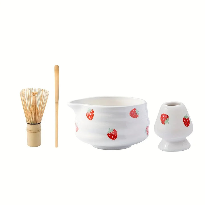 Matcha Bowl Set Ceramic Strawberry Whisk Chasen Kit