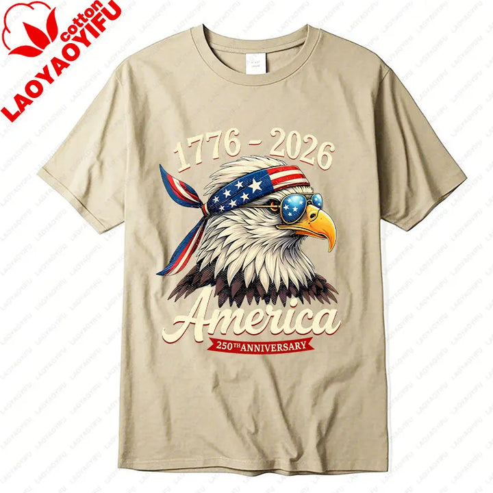 Soft Unisex Bald Eagle Graphic Tee - Short-Sleeve, Durable Cotton, For 250th Anniversary Independence Day Celebration