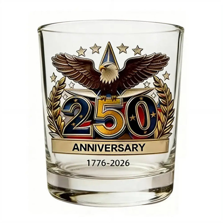 Patriotic Whiskey Glass Hand Blown Eagle Glassware USA 250th Anniversary Rotating Cup Gift Idea