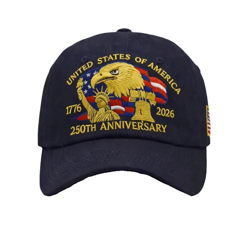 Breathable unisex baseball cap - curved-brim durable 250th-anniversary embroidery, polyester, outdoor wear