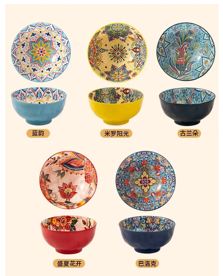 Bohemian Ceramic Rice Bowl Retro Noodle Bowl Kitchen Gift