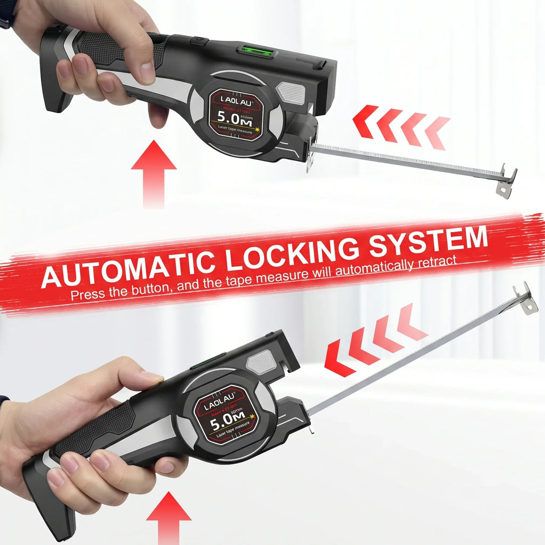 LAOLAU 2-in-1 Laser Tape Measure 5M/16FT – Type-C Rechargeable Class II Laser Auto-Lock Tool 2026