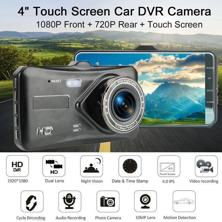 Car DVR Dual Lens DashCam 4" HD 1080P 32 GB Touch Screen Video Recorder