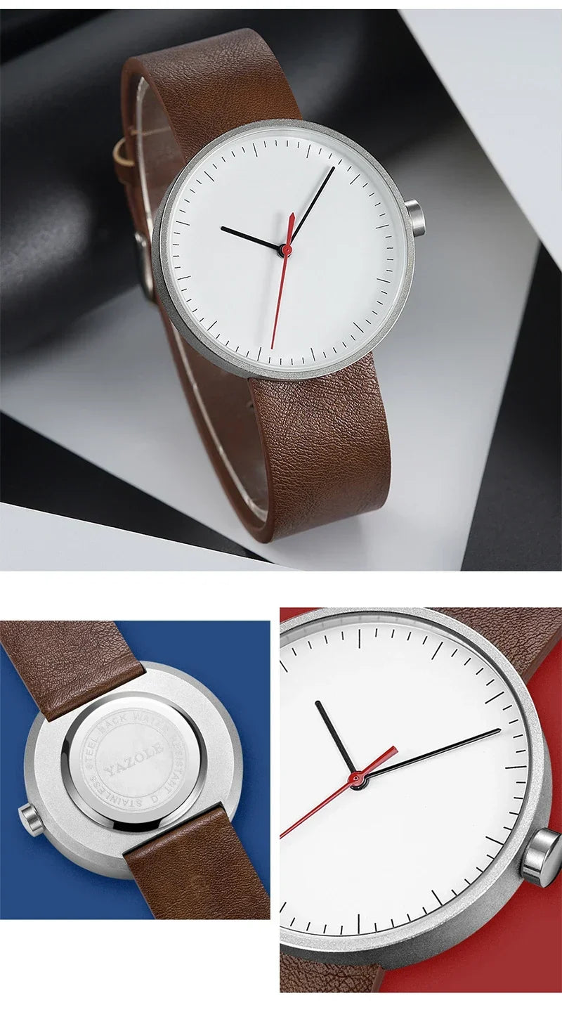 Classic unisex quartz wristwatch – leather strap, round dial, minimalist everyday timepiece