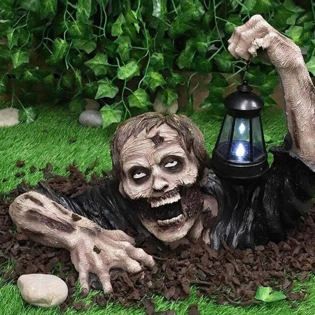 Zombie Garden Statue With LED Lantern Outdoor Horror Decor For Yard Patio Lawn Halloween 2026 Gift
