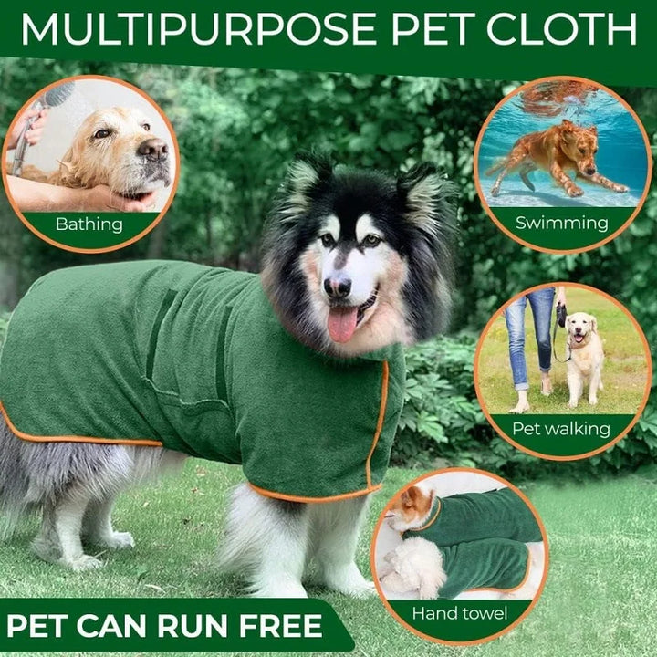 Microfiber Dog Bathrobe Towel - Adjustable Absorbent Coat for Cats &amp; Dogs, Pet Grooming Care