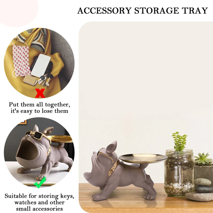 Resin Bulldog Storage Sculpture - Stylish Key Holder &amp; Candy Tray for Home Decor