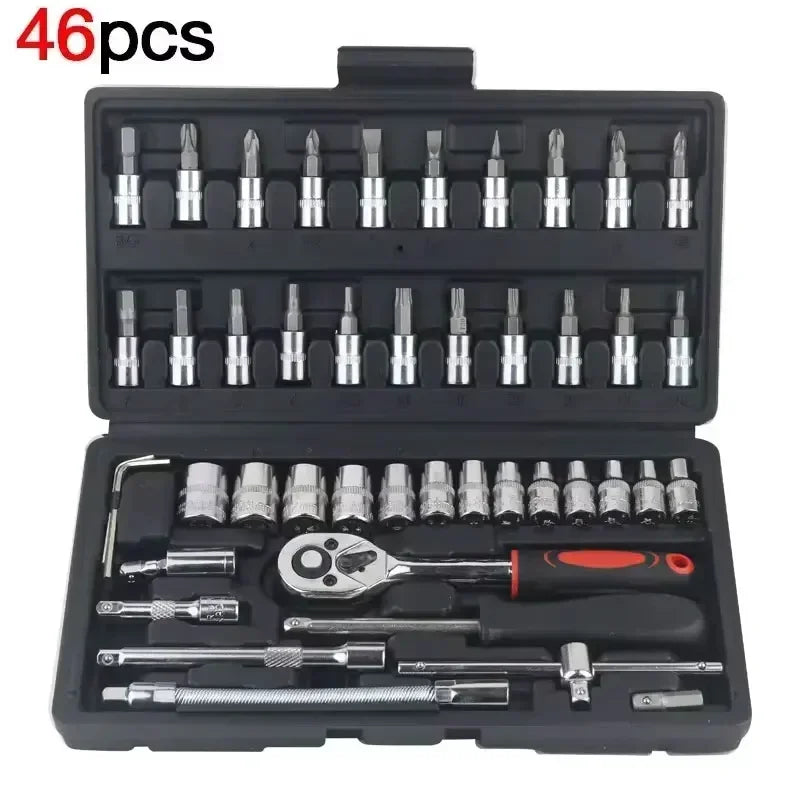 Metric Socket Wrench Set - Home Tools Car Mechanic Kit with Ratchet and Adapters