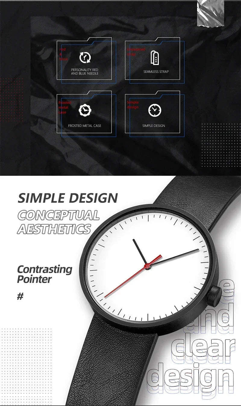 Classic unisex quartz wristwatch – leather strap, round dial, minimalist everyday timepiece