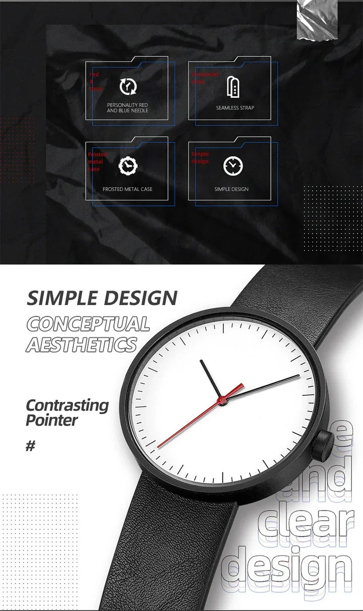 Classic unisex quartz wristwatch – leather strap, round dial, minimalist everyday timepiece