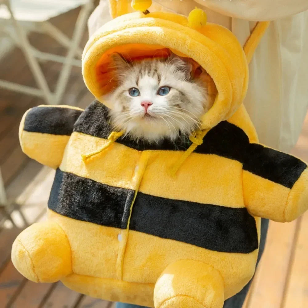 Cute Pet Carrier Bag - Soft Warm Carrier for Cats, Autumn &amp; Winter Outings, Cozy Bee House Toy, Pet Clothes