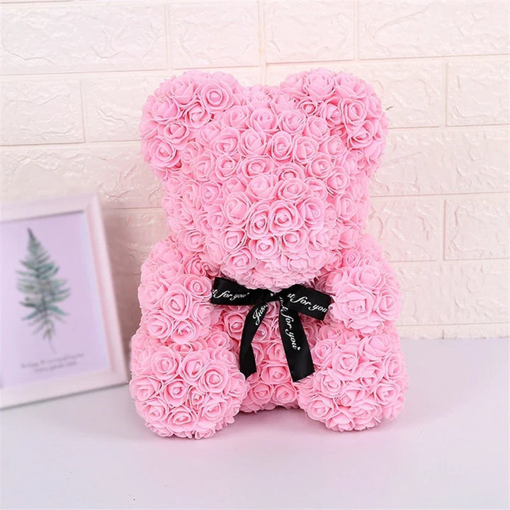 Faux Rose Teddy Bear with Gift Box and Lights - Romantic Anniversary or Valentine&