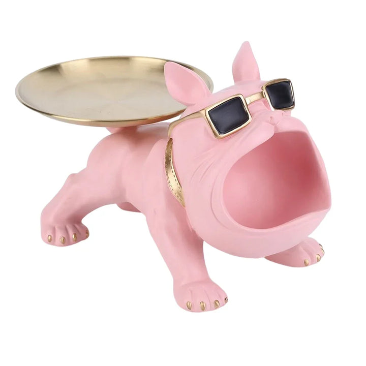 Resin Bulldog Storage Sculpture - Stylish Key Holder &amp; Candy Tray for Home Decor