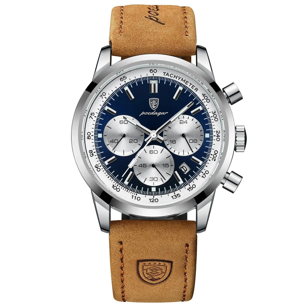 Quartz Watch Leather Chronograph Military Style 2025