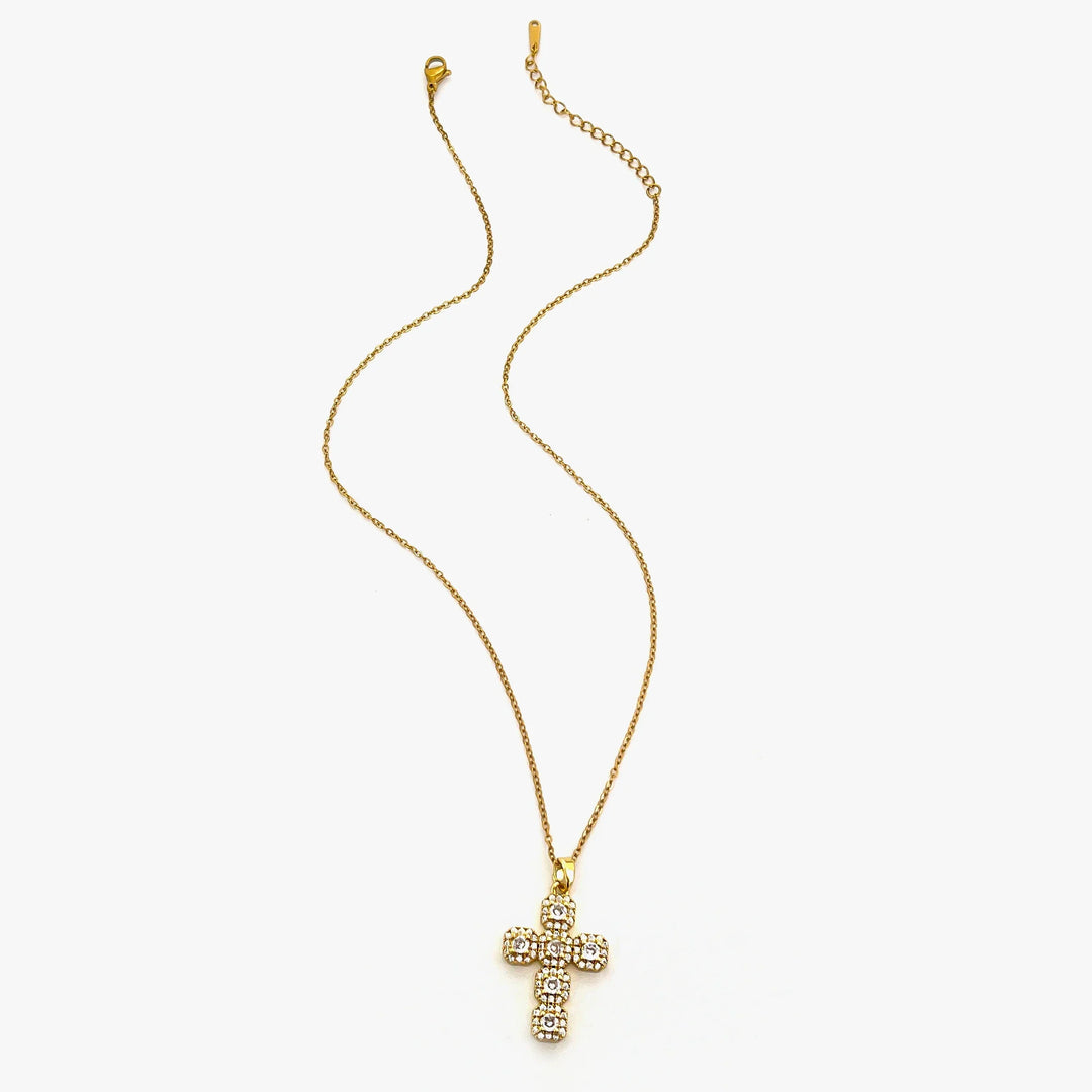 Cross Pendant Necklace Gold Tone - Cubic Zirconia jewelry, Stainless Steel Chain, Fall 2026 Gift Idea