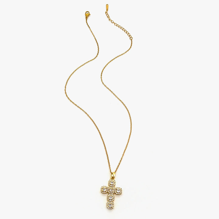Cross Pendant Necklace Gold Tone - Cubic Zirconia jewelry, Stainless Steel Chain, Fall 2026 Gift Idea