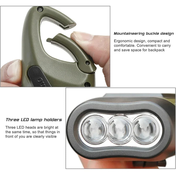Portable LED Flashlight Tent Light Hand Crank Solar Torch - Outdoor Camping Hiking Emergency Lantern