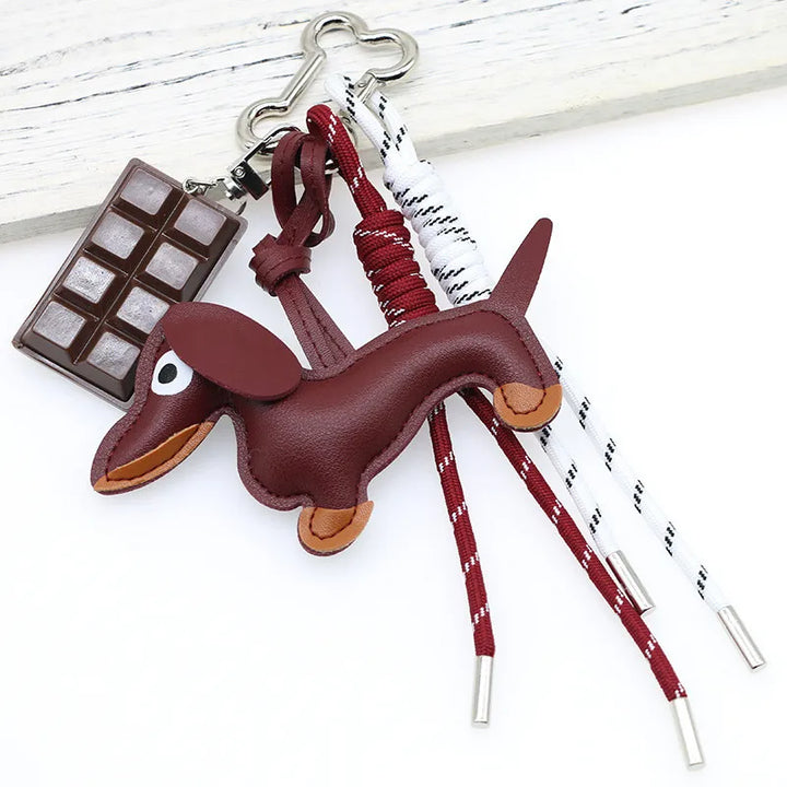 Dachshund Pu Leather Bag Charm Baseball Keychain Gift