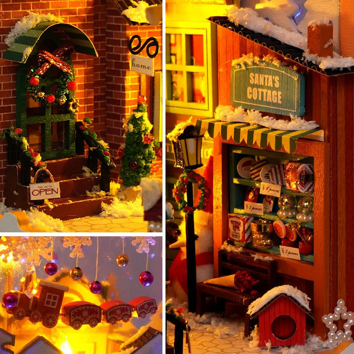Book Nook Miniature DIY Hut Christmas Cabin Dollhouse Insert Creative Puzzle Gift