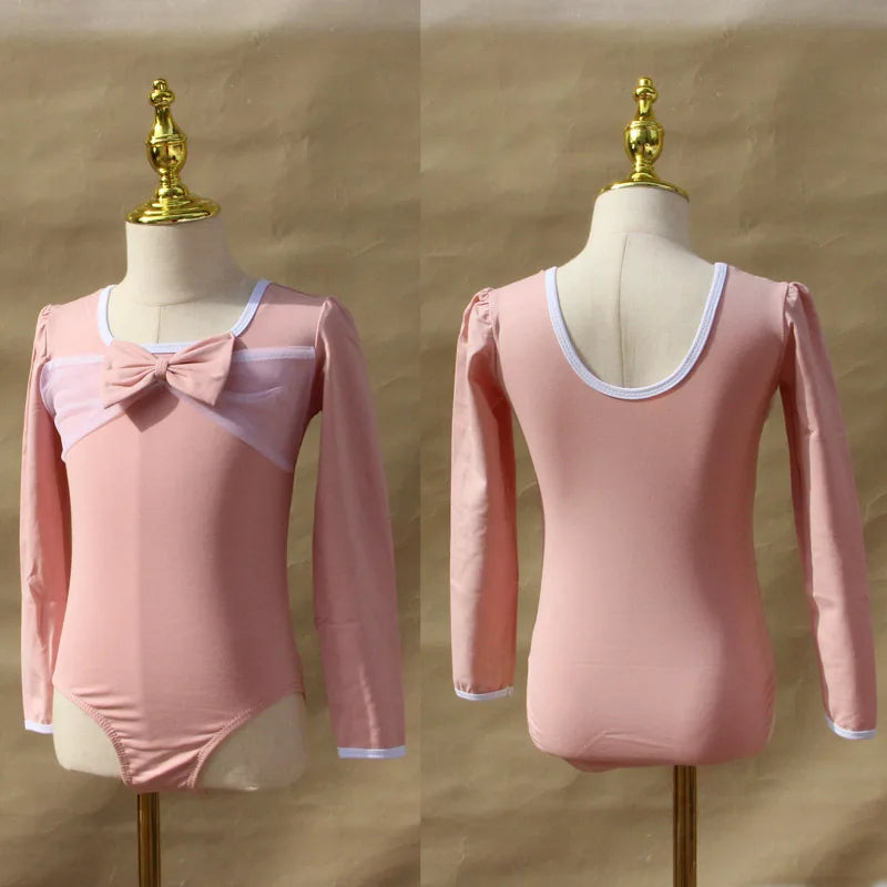 Lightweight girls ballet leotard set - puff-sleeve top, tulle tutu skirt, polyester, for dance class