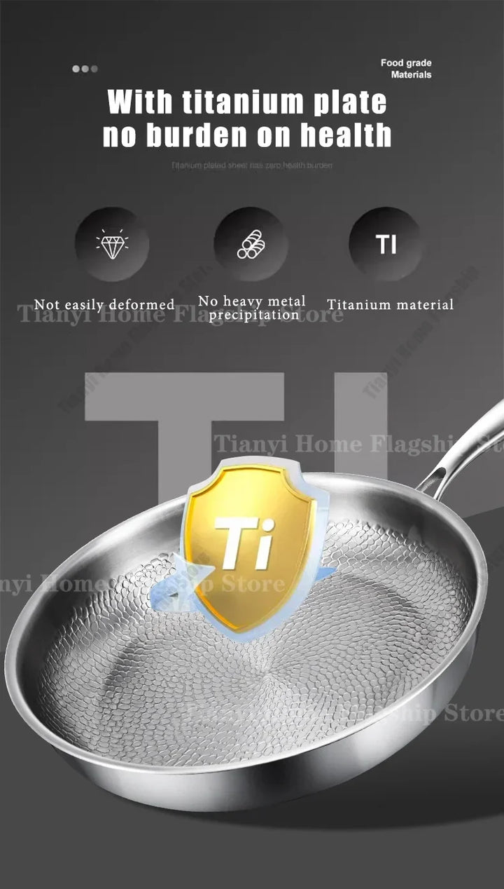 Titanium-Coated Stainless Steel Non-Stick Wok Pan – Gas and Induction Compatible Kitchen Cookware