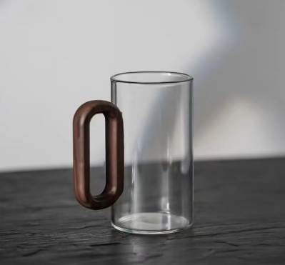 360ML High Borosilicate Glass Wood Tea Cup - Large Capacity Drinking Coffee Mug