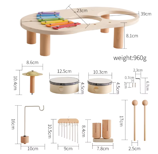 Baby Educational Toys Wooden Xylophone Bells - Montessori Music Table for Newborn Birthday Gifts