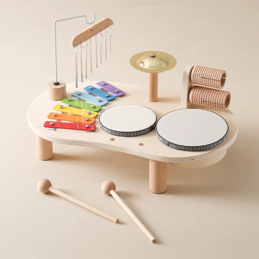 Baby Educational Toys Wooden Xylophone Bells - Montessori Music Table for Newborn Birthday Gifts