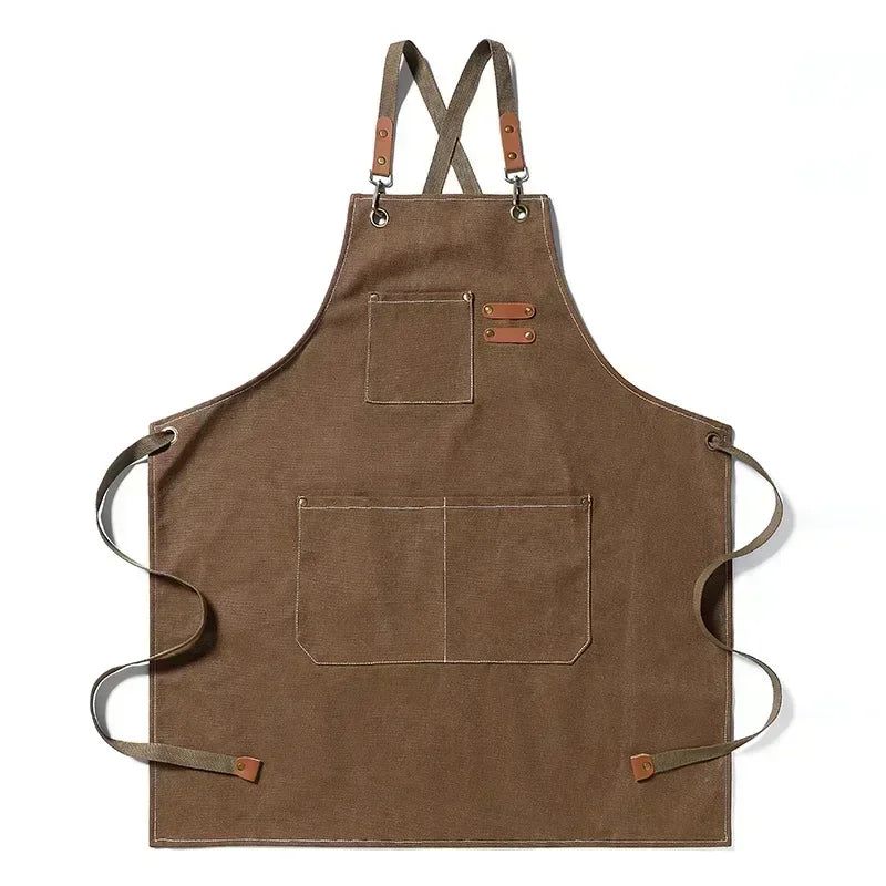 Chef Apron Canvas Crossback Utility Apron With Leather Trim And Pockets Fall 2025 Durable BBQ Workshop