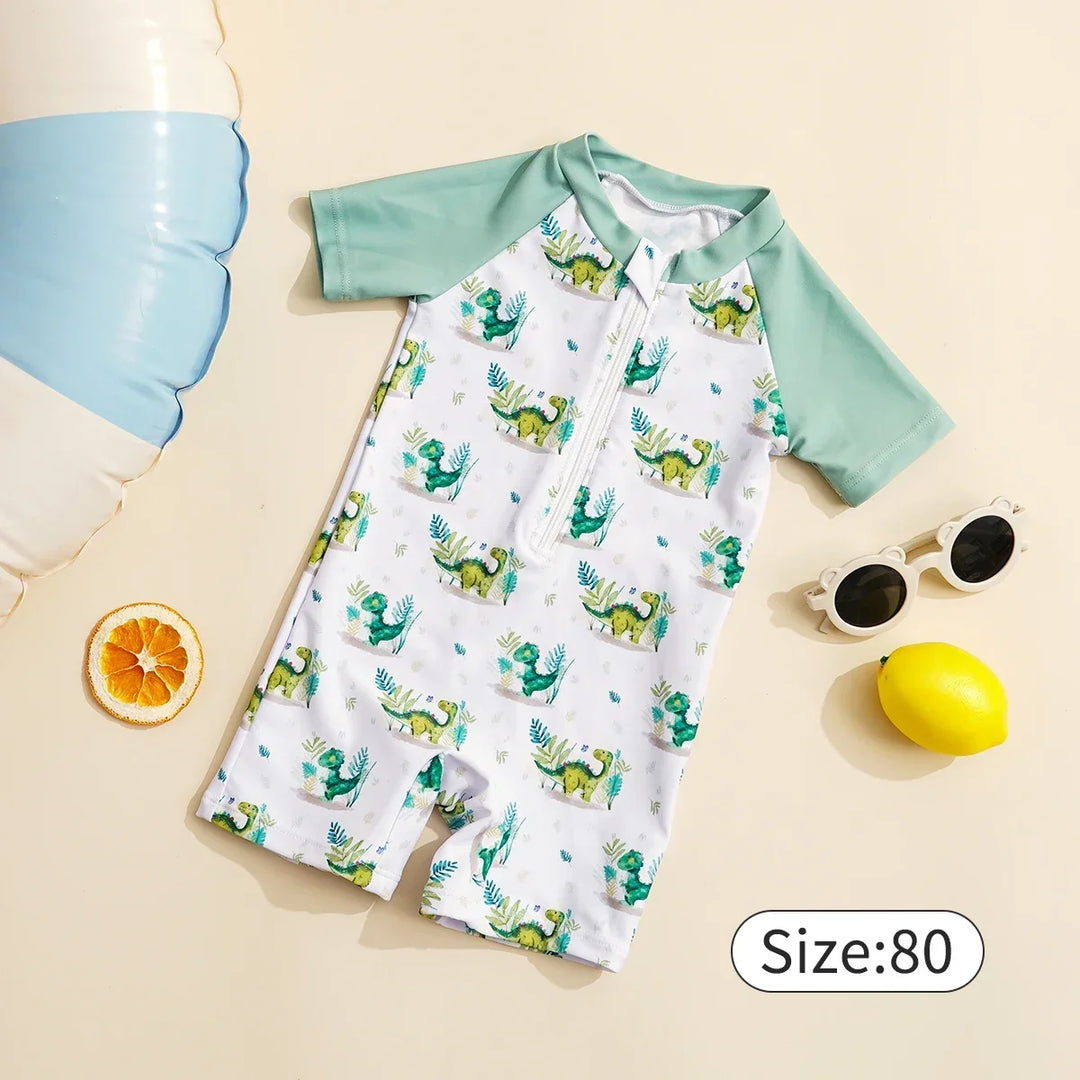 Lightweight durable unisex baby one-piece swimsuit - zip-front, polyester, for summer beach