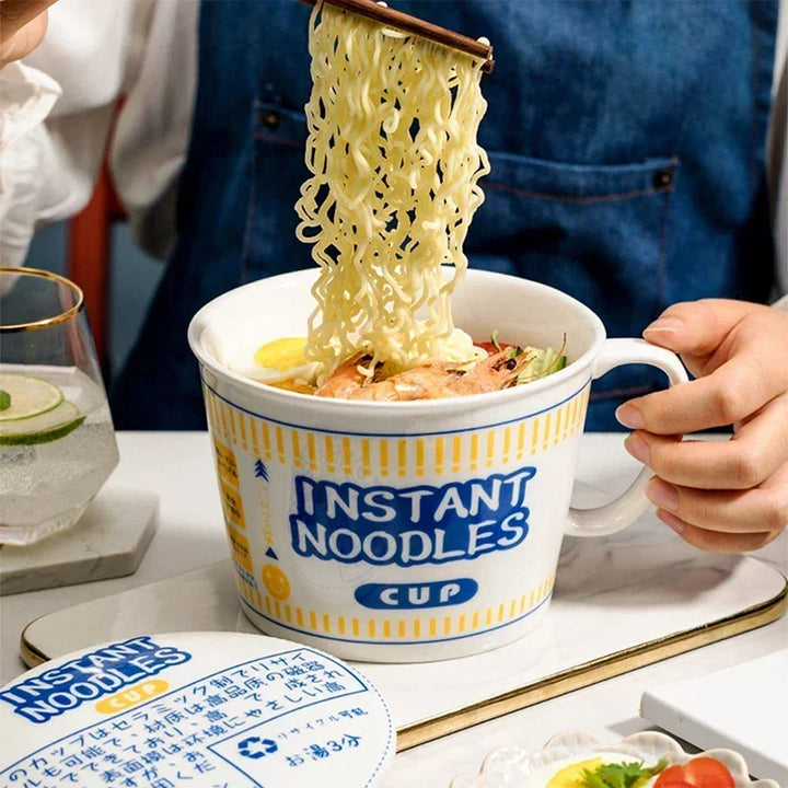 Instant Noodle Bowl Ceramic With Handle And Lid Large