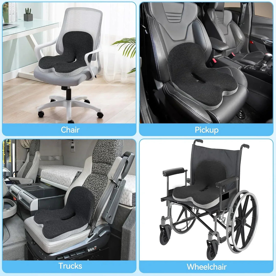 Ergonomic Memory Foam Seat Cushion with Back Support – Lumbar Relief for Office Chair Car Wheelchair 2026