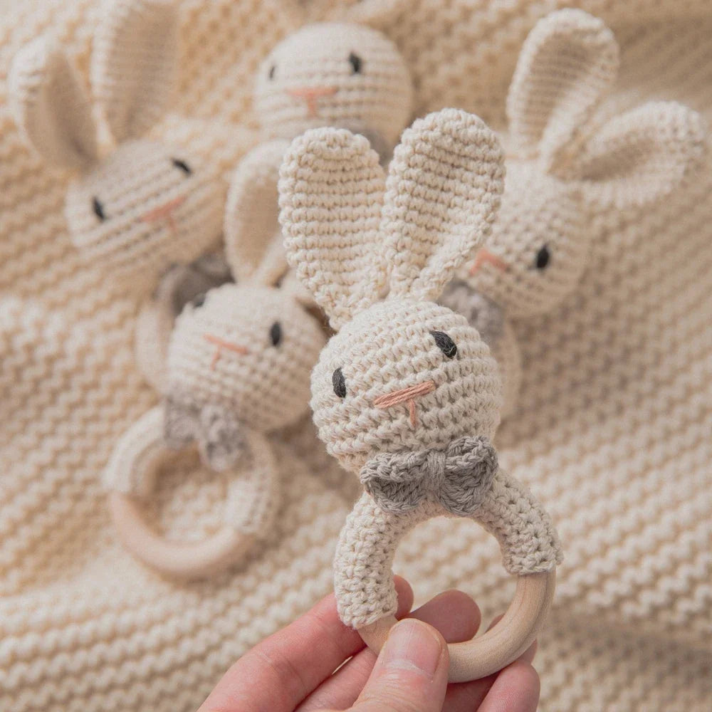 Baby Crochet Rattle Bunny Teether Newborn Sensory Toys