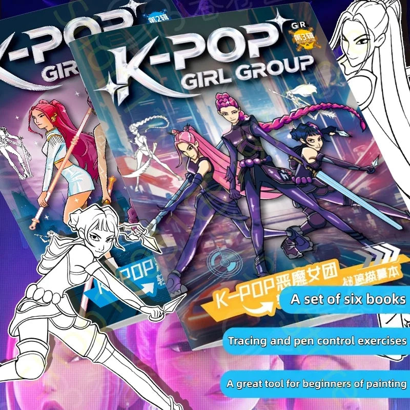 colouring Book Kpop Demon Hunters Anime Sketches Rumi Mira Zoey Cute Line Drawings Back to School 2025 Gift