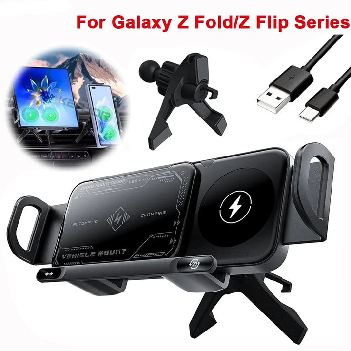 Wireless Car Charger Dual Coil Fold Screen Mount Fast Charge For Foldable Phones Air Vent Car Holder Fall 2026