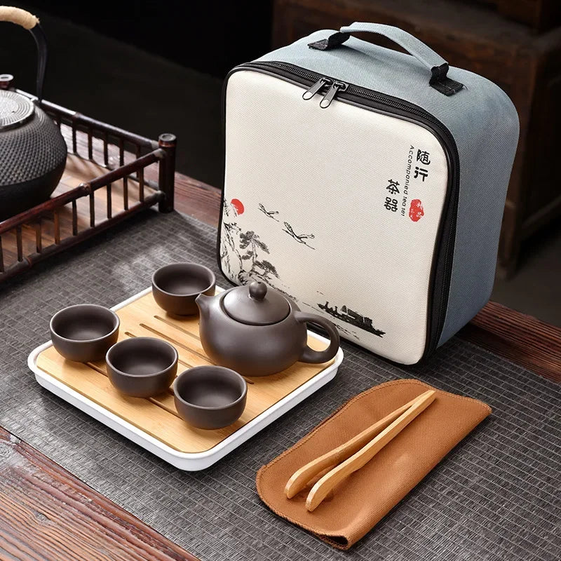 Purple Clay Travel Tea Set Portable Kung Fu Teaware