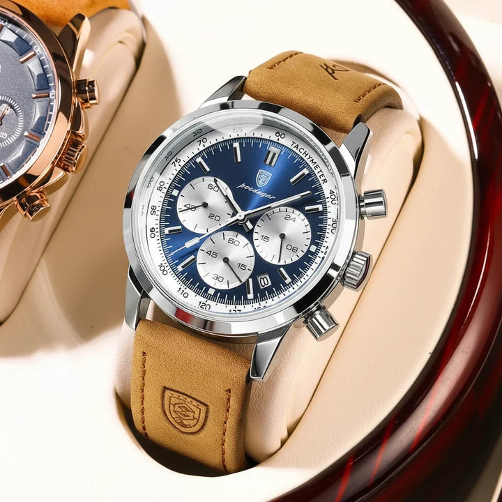 Quartz Watch Leather Chronograph Military Style 2025
