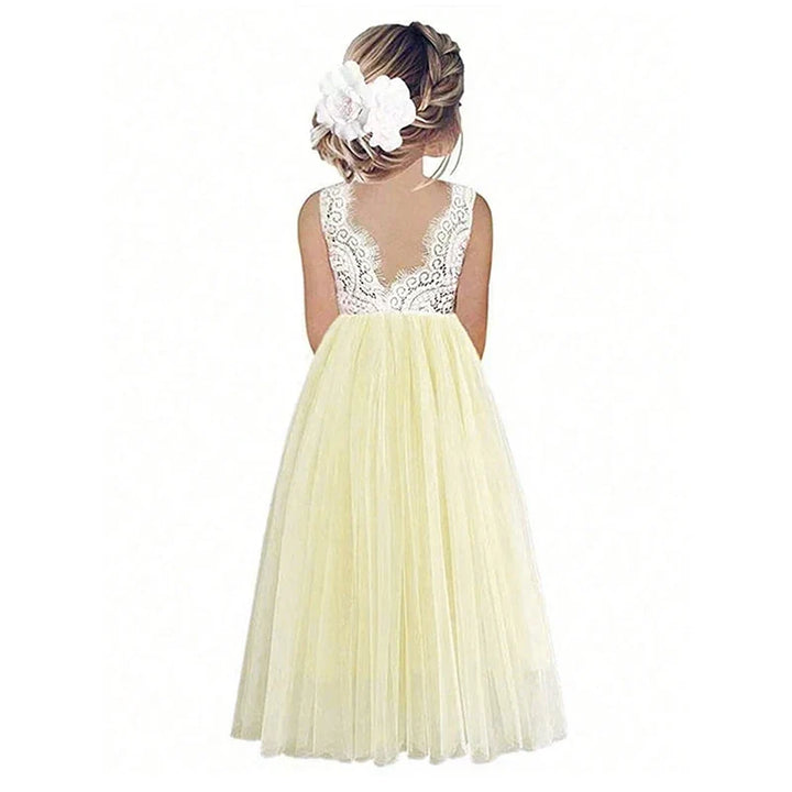 Lightweight Girls’ Flower Girl Dress - Lace Bodice, Flowing Tulle Skirt, Polyester, For Wedding