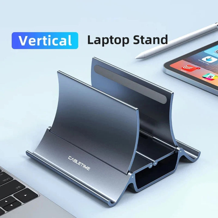 Vertical Laptop Stand with Silicone Grip - Dual Device Holder for MacBook &amp; Tablet, Heat Dissipation,