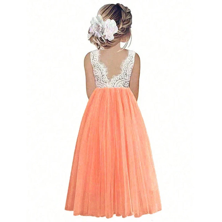 Lightweight Girls’ Flower Girl Dress - Lace Bodice, Flowing Tulle Skirt, Polyester, For Wedding