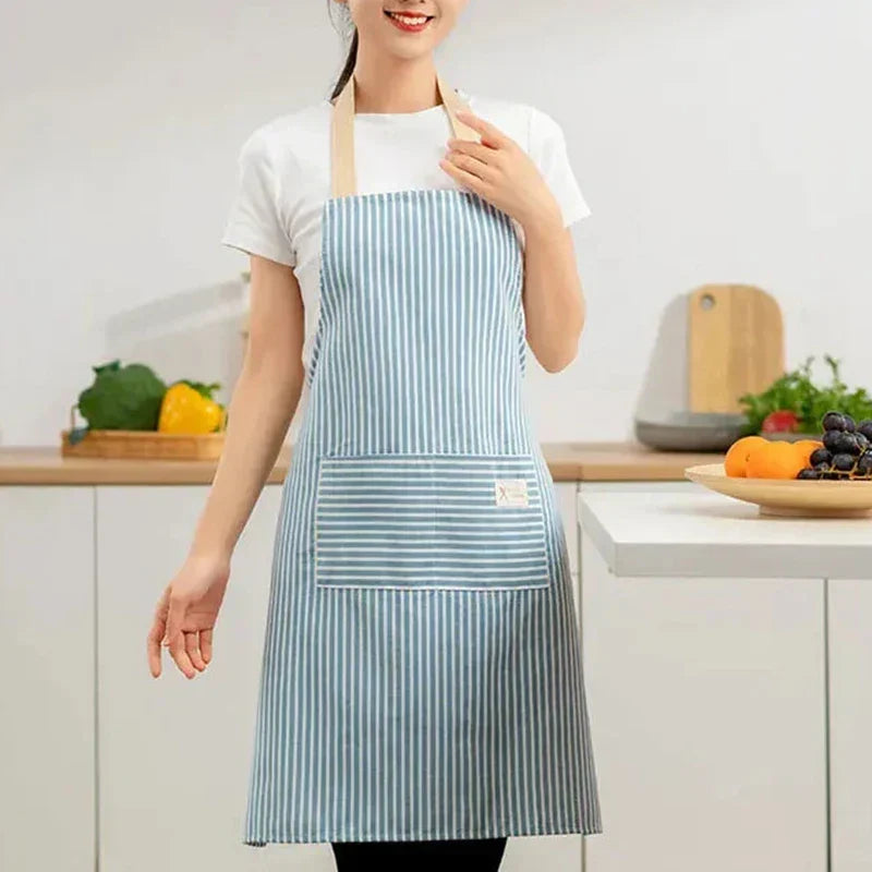 Kitchen Apron Linen Striped Hanging Neck Apron Japanese Style Cooking Gardening Fall 2025 Breathable Adjustable