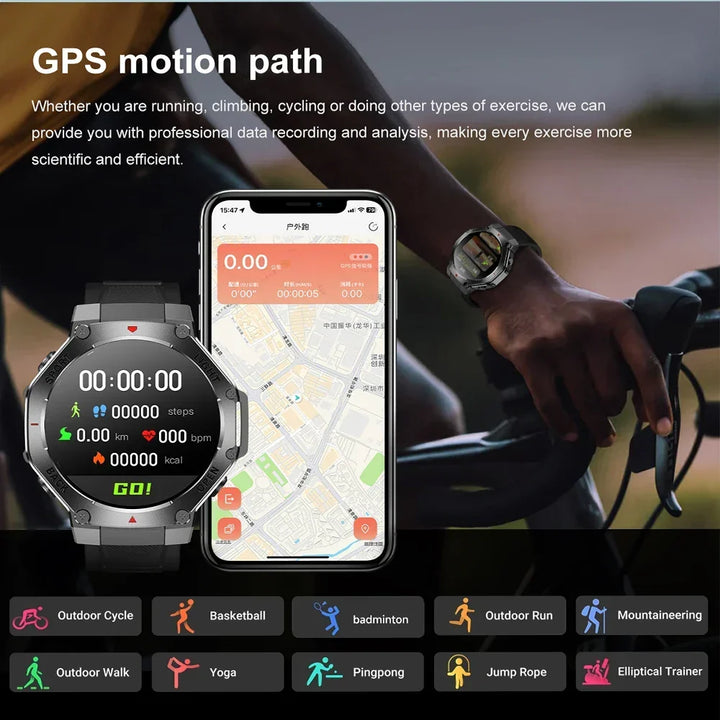 Smartwatch GPS Health Monitor - AMOLED Display, Bluetooth Calling, 3ATM Waterproof Fall 2025 Fitness Gift
