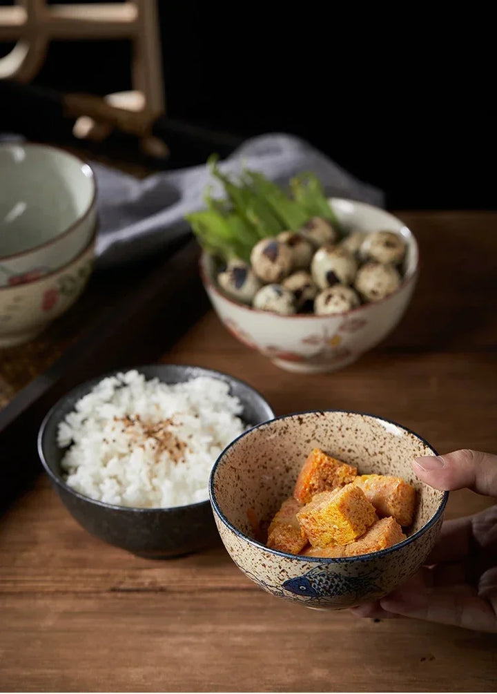 Ceramic 4.5 Inch Japanese Rice Bowl Retro Home Tableware