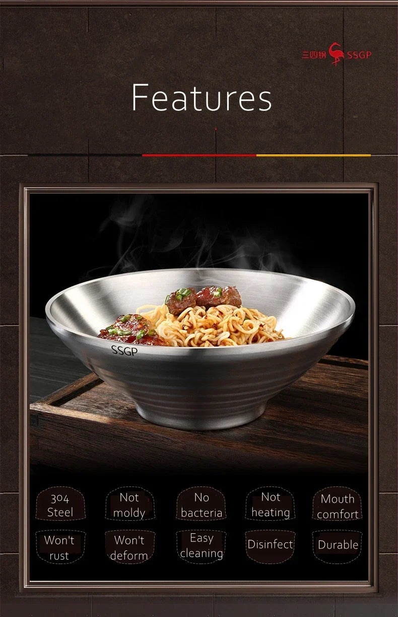 Stainless Steel Ramen Bowl 1.4L Insulating Christmas Gift