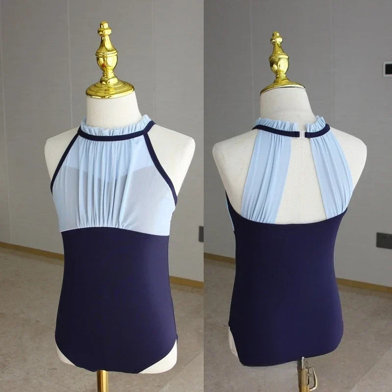 Lightweight girls ballet leotard set - puff-sleeve top, tulle tutu skirt, polyester, for dance class