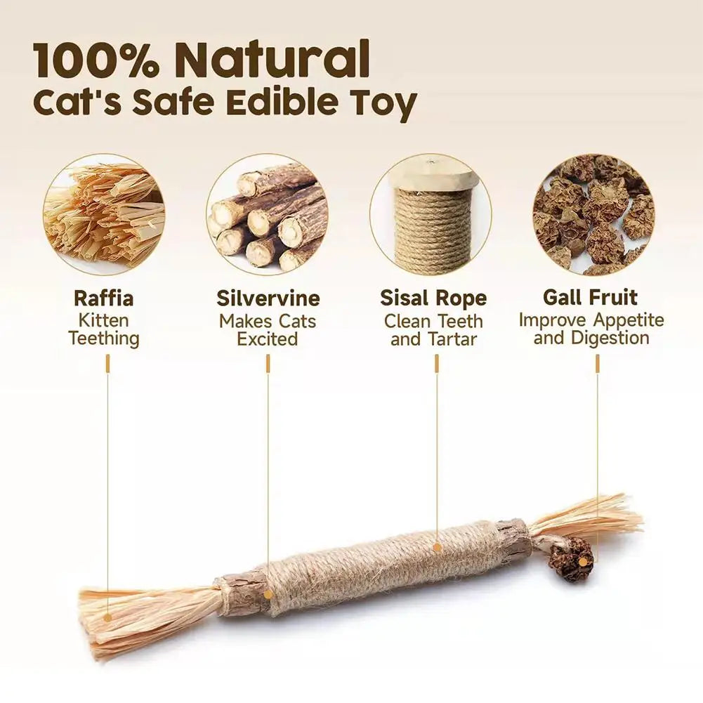 Natural Silver Vine Cat Dental Chew Rod - Bite-Resistant Matatabi Teeth Cleaning Toy