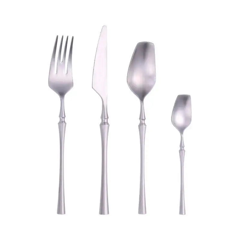 Stainless Steel 18/10  Cutlery Set - Glossy Silver Dinnerware, Matte 304 Tableware for Gifts